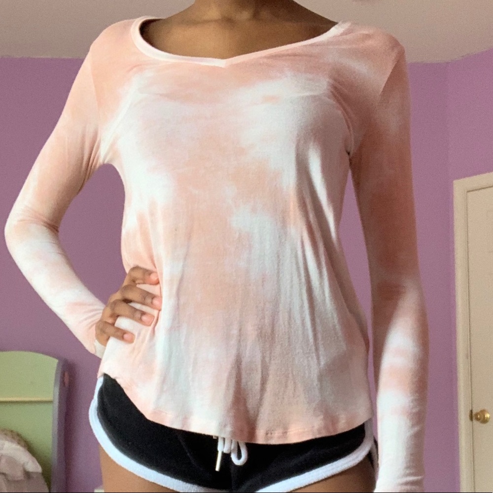 fitted pink and white long sleeve